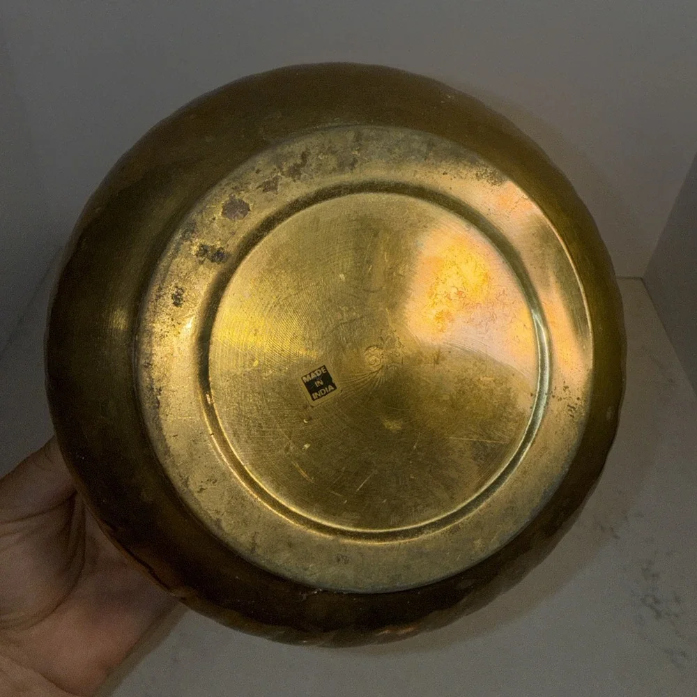 Brass Wavy Swirl Bowl Planter Made in India Vintage 7 1/2 Inch Wide 6 In Tall